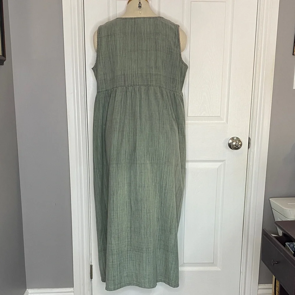 Vintage April Cornell Sage Cotton Embroidered Maxi Dress Cottagecore L - Picture 4 of 15